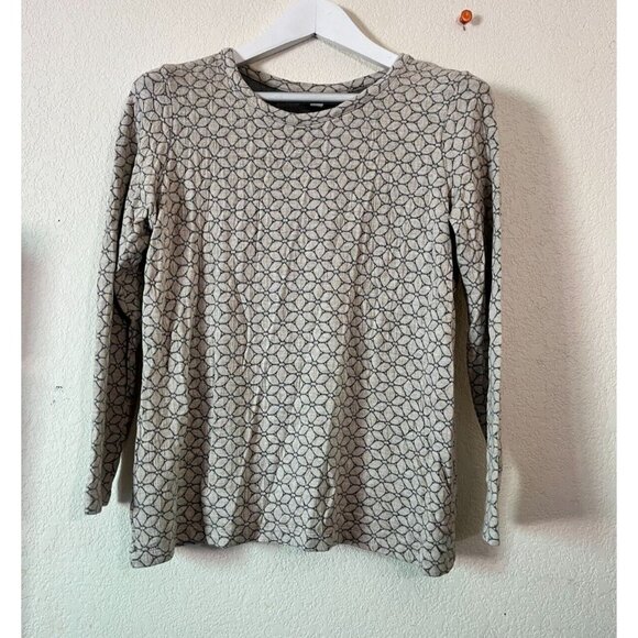 J. Jill Womens Floral Print Long Sleeve Pullover Sweater Small Tan Gray Stretch - Picture 1 of 9